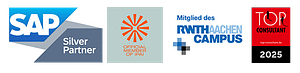 Auszeichnungen und Partnerschaften von XEPTUM wie SAP Silver Partner, IPAI Mitgliedschaft, RWTH Aachen Campus und TOP Consultant 2025